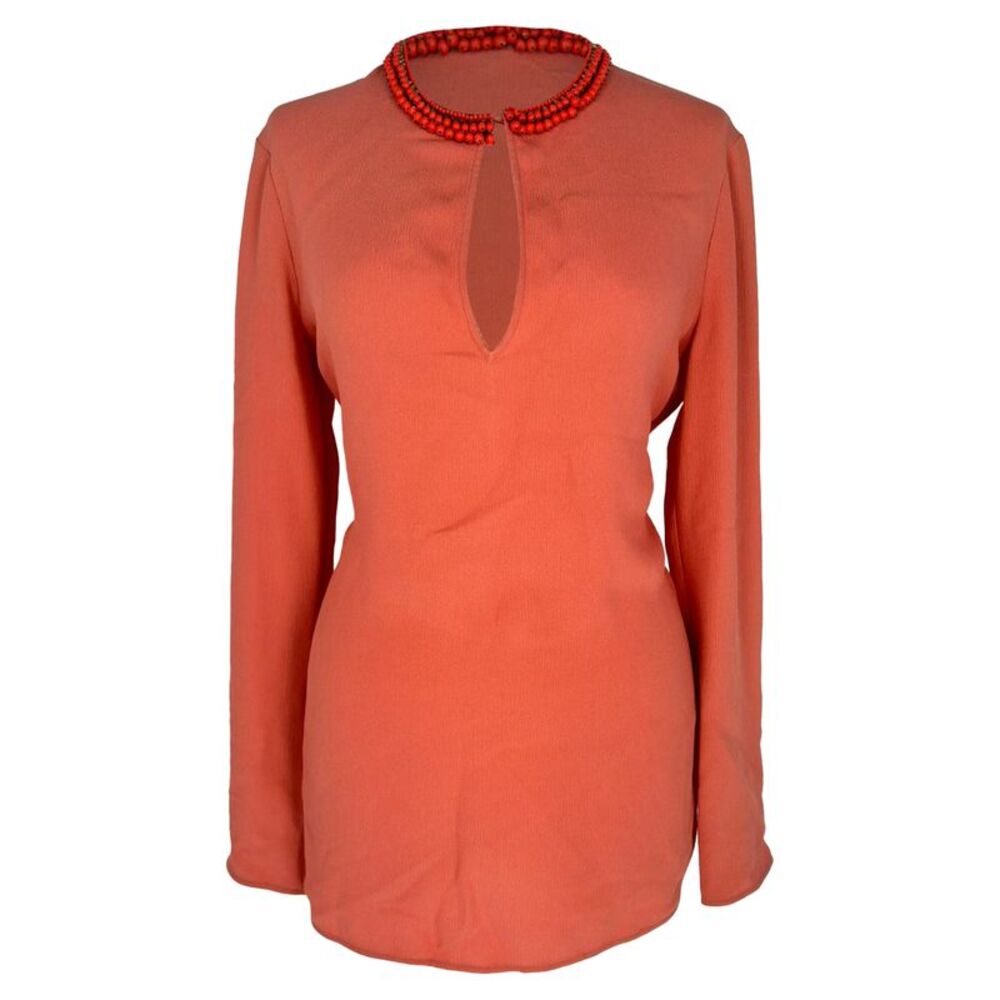 Gucci Beaded Neckline Blouse in Coral Silk